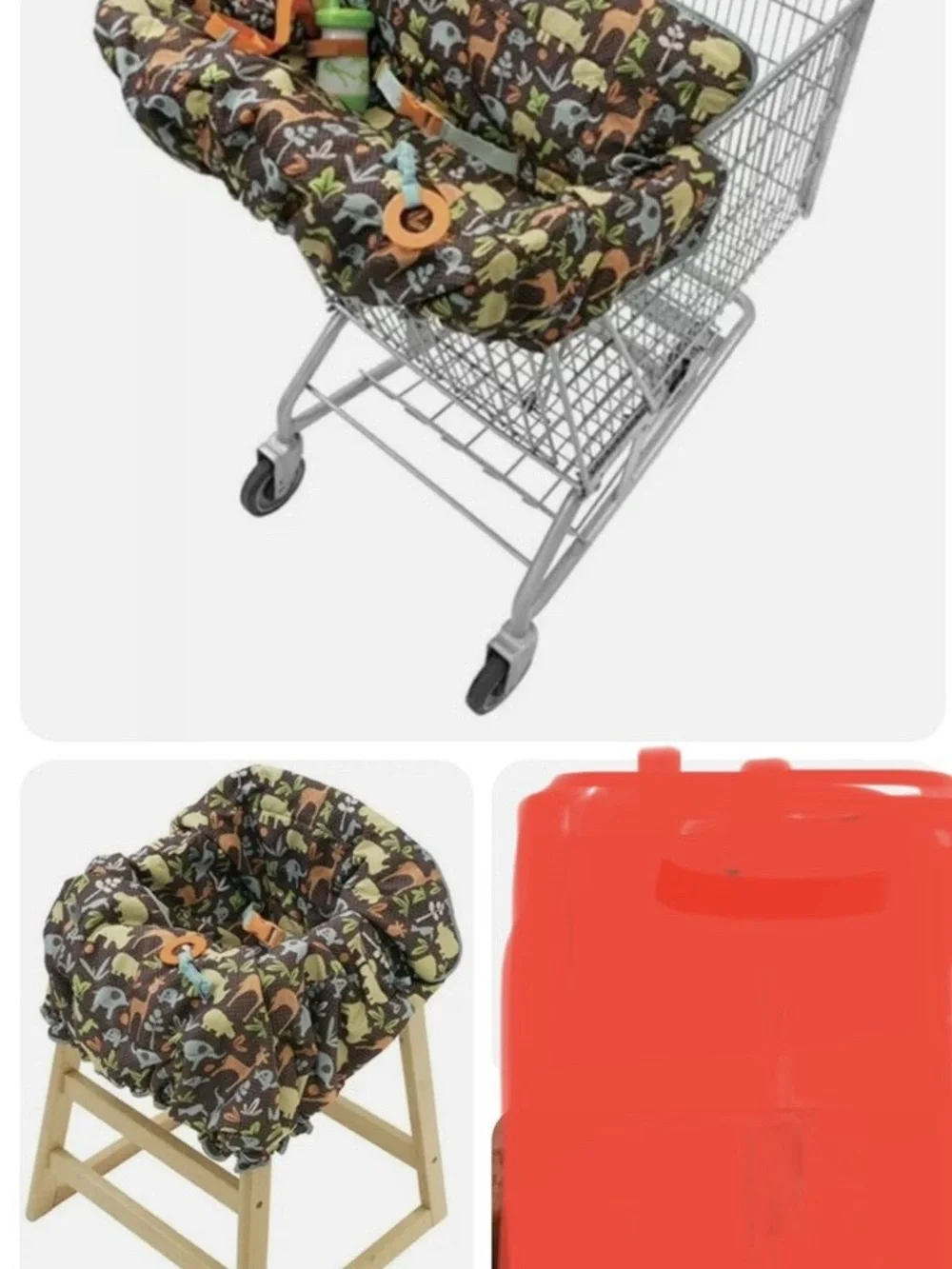 Infantino Brown Animal Print Shopping Cart Seat Cover with Orange Accents